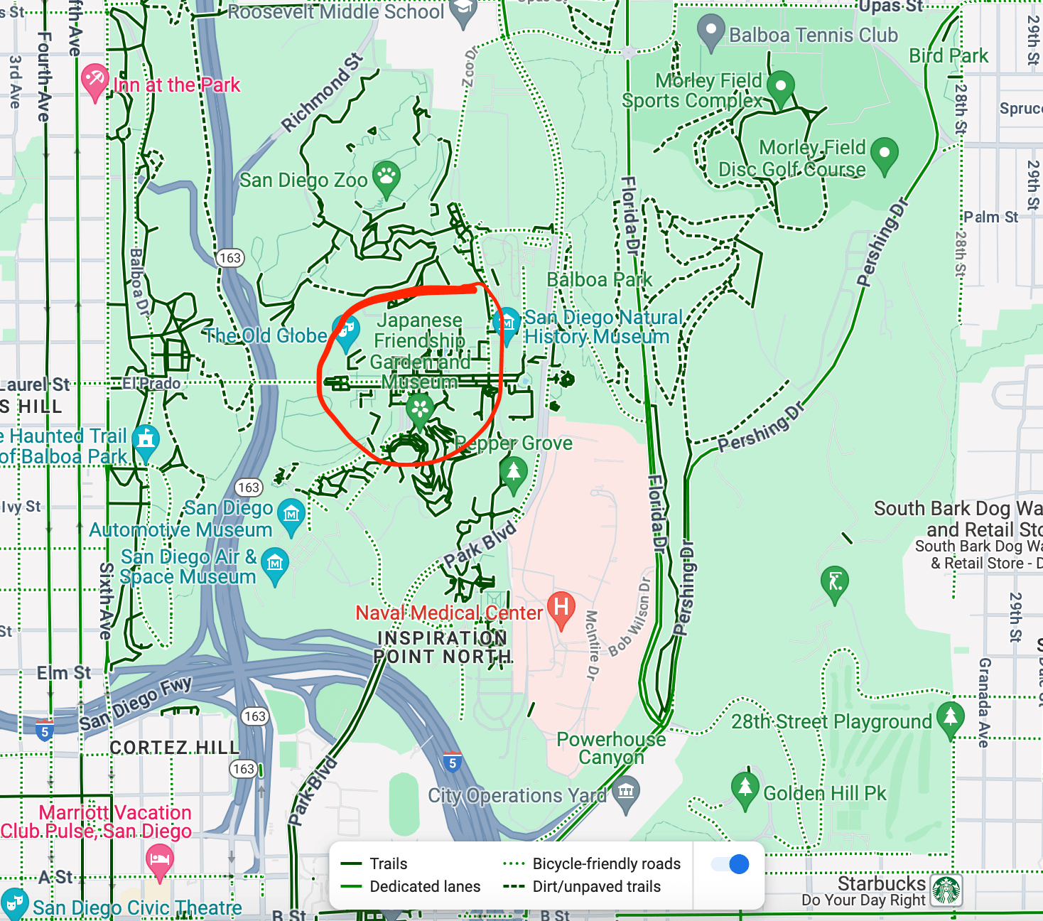 electric scooter places to ride in Balboa Park map