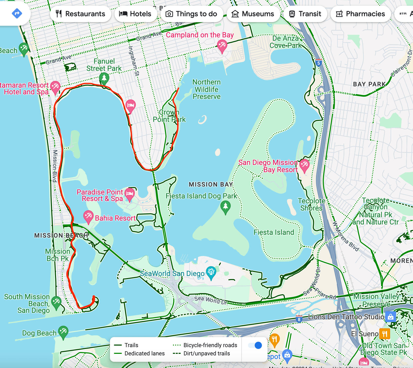 Electric Scooter route map mission beach and mission bay